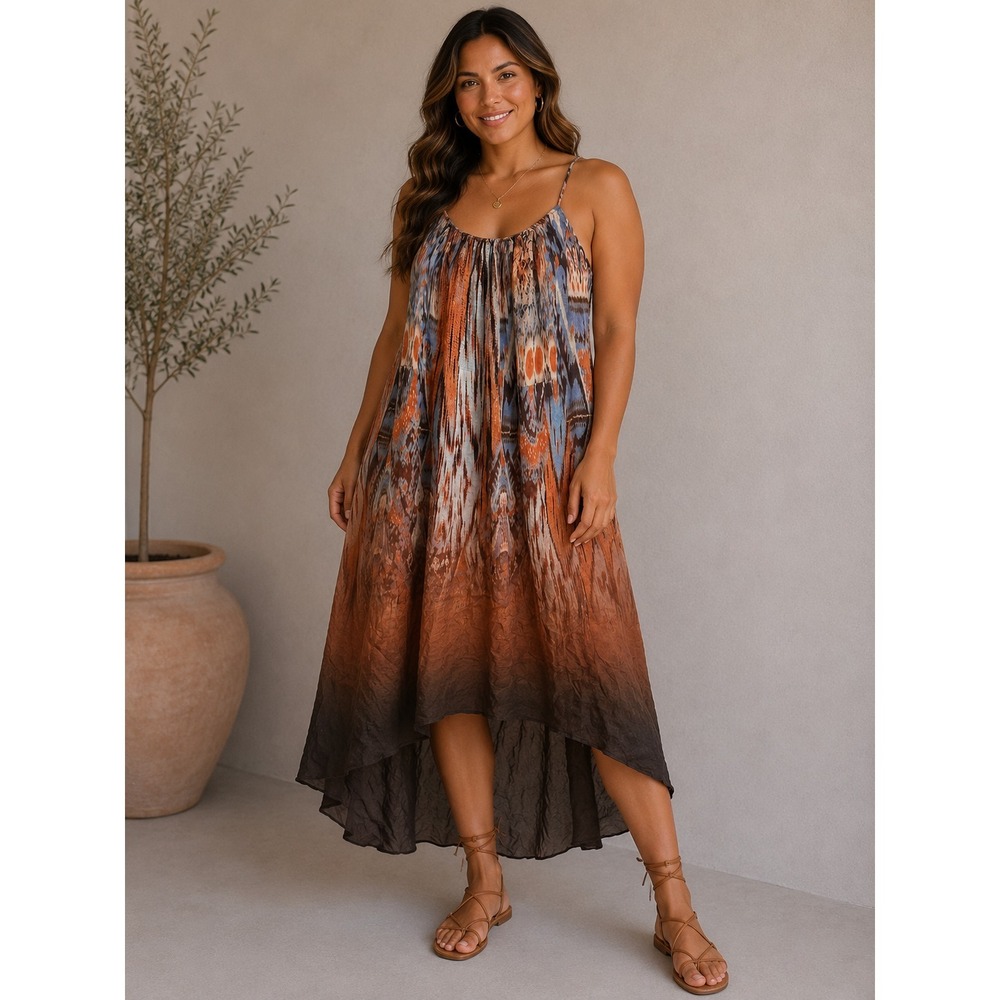 Twelfth Street by Cynthia Vincent for Scoop dress hi low Silk strappy sz S